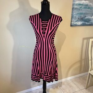 RVN graphic stripe flare dress